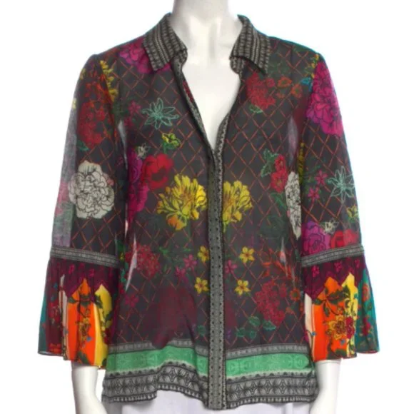 ALICE + OLIVIA Printed V-Neck Blouse - Picture 1 of 4